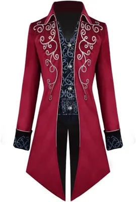 Produktbild von Herren Frack Steampunk Gothic Outfit Gotischer eleganter Surdut Rot 2XL