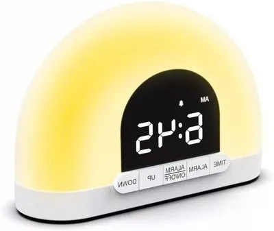 Zdjęcie produktu dla Budzik z symulatorem wschodu słońca, lampka nocna, ciepła biel