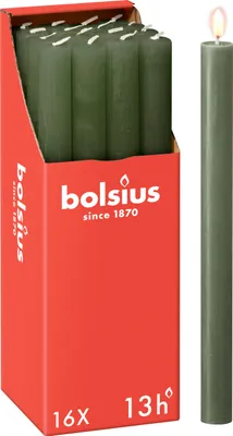 Produktbild von Bolsius 16er Set Stabkerzen rustik,  27cm, grün