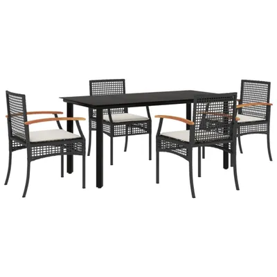Produktbild von 5-tlg. Garten-Essgruppe mit Kissen Schwarz Poly Rattan