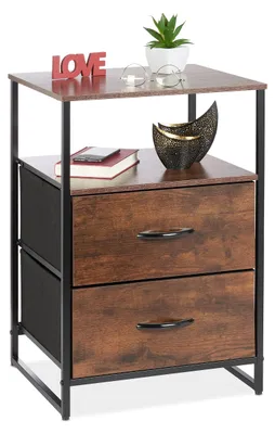 Nachttisch mit 2 Schubladen, Holzoptik, 70x45x40 cm, schwarz/braun