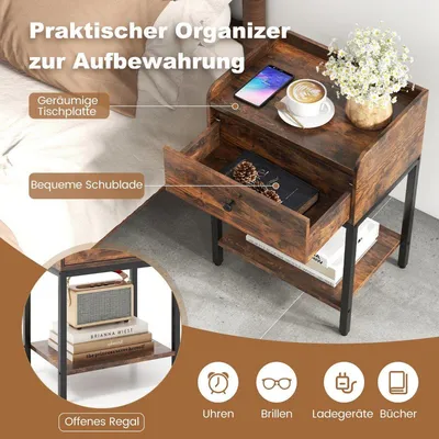 Zdjęcie produktu dla Stolik nocny z szufladą Stolik boczny z otwartą półką 42 x 30 x 60 cm Rustykalny brąz