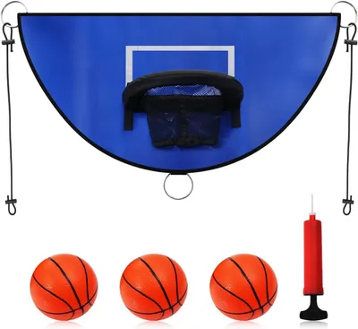 Produktbild von Trampolin mit Basketballständer – Trampolinzubehör – Mini-Basketball – Für Innen- und Außenbereich geeignet – PVC-Material – Rückwand: 90 x 50 cm – Basketball-Set