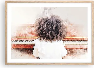 Produktbild von Gerahmtes Poster - Rahmen in heller Eiche - Kind Klavier Aquarell - 70x50 cm - Wand Bild - Wanddeko - Wandbilder - Kunstposter - Wandposter - Bilderrahmen - Bilder - Kunstdruck - P2NAA70x50-4702