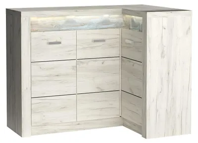 Produktbild von Masseno Kommode ZERI 131 cm Sideboard mit  Schubladen und 3 Türen für Wohnzimmer Schlafzimmer Modern 131x42x103,5 cm Eiche Bianco