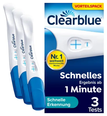 Produktbild von Clearblue Schwangerschaftstest, Schnelle Erkennung Vorteilspack, Ergebnis innerhalb von 1 Minute möglich, 3 Tests