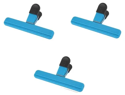 Imagen del producto de Clips para bolsas, ecológicos, con gran capacidad de sellado, color azul, paquete de 3 unidades