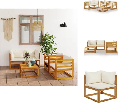 Produktbild von vidaXL 5-tlg. Garten-Lounge-Set mit Auflagen Creme Massivholz Akazie -  Gartenmöbel-Sets