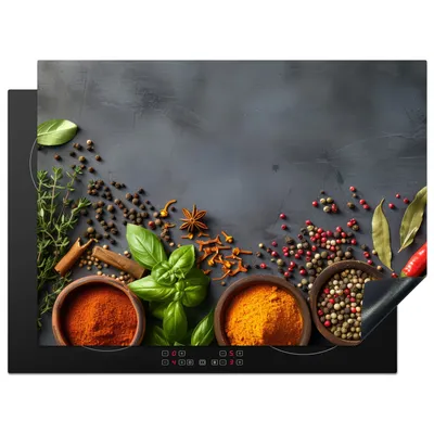 Obrázek produktu pro KitchenYeah® Krycí deska na sporák bylinky - beton - koření, 71x52cm, dekorace do kuchyně, keramická krycí deska na varnou desku, krycí deska na varnou desku