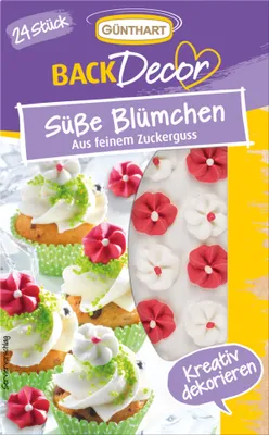 Produktbild von BackDecor 24 Blumen weiß & rot aus Zucker