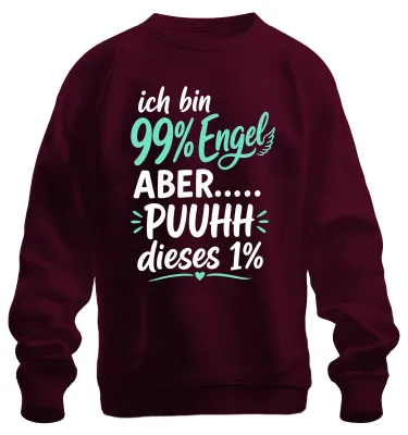 Immagine prodotto di Sono il 99% angelo, MA UFF, questo 1%... Felpa con scritta sarcastica, colore bordeaux, taglia 3XL