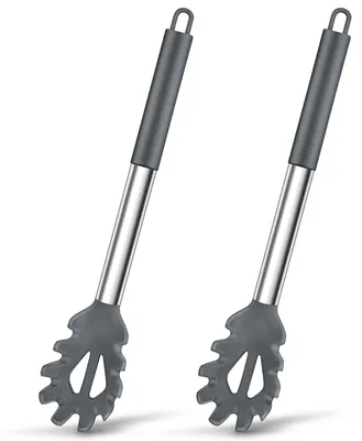 Image de Cuillère en silicone pour spaghetti - Cuillère pour pâtes résistante à la chaleur - Ustensiles de cuisine - Lot de 2 - Gris
