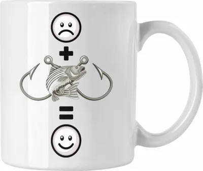 Produktbild von Trendation - Angler Tasse Geschenk für Fischer Lustige Geschenkidee :( + Angeln = :) Geburtstag (Weiß)