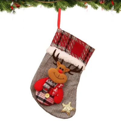 Weihnachtsstrumpf 22x15 cm mit Rentier, Filz, zum Aufhängen