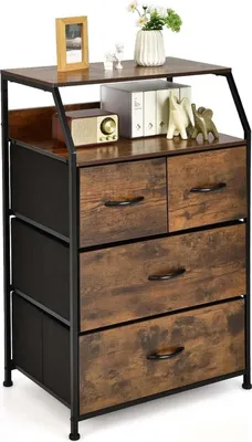 Produktbild von Kommode & Sideboard - 4 Schubladen - Faltbare Stoffschubladen - Metallrahmen - 60 x 39 x 96 cm - Für Wohnzimmer & Schlafzimmer - Kaffeebraun
