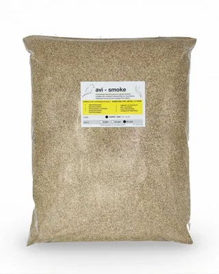 A large bag of fine wood shavings for smoking, with a label attached.