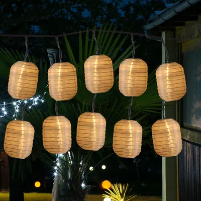 Produktbild von LED Solar Lichterkette LAMPION  - 10 warmweiße LED - L: 4,5m - D: 7,5cm - Lichtsensor - weiß