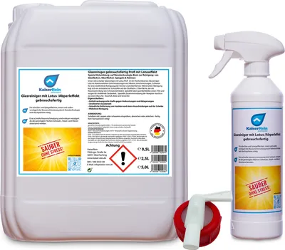 Produktbild von Profi Glasreiniger mit Lotuseffekt Spray 0,5 L Leerflasche + 5 L Kanister + Hahn