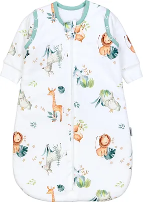 Produktbild von TupTam Schlafsack Baby 2.5 TOG – Ganzjahresschlafsack mit abnehmbaren Ärmeln,  , Farbe: Safari (Löwe, Giraffe, Elefant), Größe: 68-74
