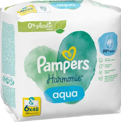 A pack of Pampers Harmonie aqua baby wipes.