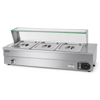 Produktbild von VERTES Speisenwärmer Buffetwärmer Wärmebehälter Für Speisen Elektrisch 1500W aus Edelstahl (Inkl 3x 1/2 GN Behälter mit Deckel, 10L, Ablasshahn