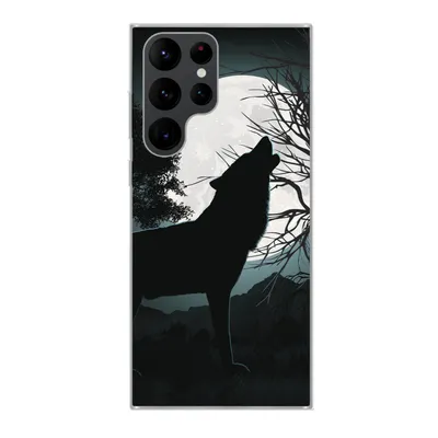 Produktbild von MuchoWow® Handyhülle Schutzhülle Hülle für Samsung Galaxy S22 Ultra Wolf - Scherenschnitt - Mond Silikon Softcase Handy Hülle - Abbildung