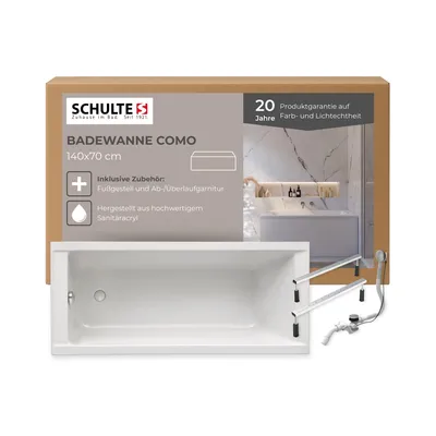 Produktbild von Schulte Badewanne Rechteck Modell Como, 140x70 cm, Weiß Sanitäracryl, inkl. Fußgestell und Ab- und Überlauf