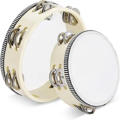 Produktbild von Holz-Tambourine Set mit Doppelrei-Jingles - 8 und 6 Zoll, vielseitig