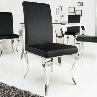 Produktbild von Eleganter Stuhl MODERN BAROCK schwarz Samt Stuhlbeine aus Edelstahl Esszimmerstuhl