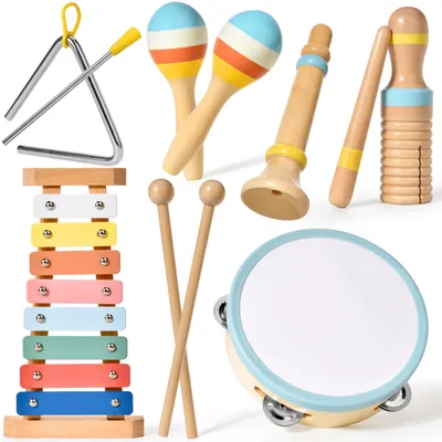 Obrázek produktu pro Montessori sada dřevěných hudebních nástrojů 6 v 1 pro batolata – vzdělávací hračka pro děti