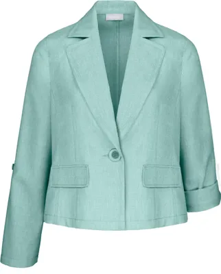 Produktbild von Lässige, kurze Blazerjacke LOUISA mit 1-Knopfverschluss in Leinenoptik, Jade, Größe 46