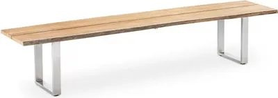 Produktbild von Gartenbank Solido 240x45 Sitzfläche Teakholz Baumkante Profilkufe Edelstahl