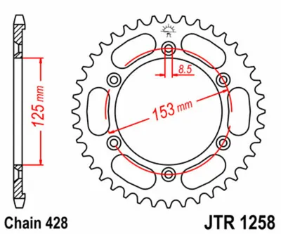 Obrázek produktu pro JT řetězové kolo 54T 428 JTR1258.54