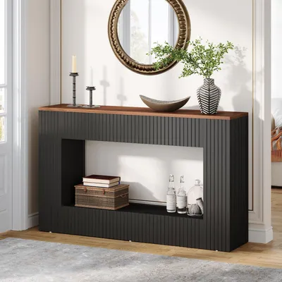 Obrázek produktu pro Konzole, rozměry 140 x 30 x 85 cm, černá barva, vzhled dřeva, s úložným prostorem