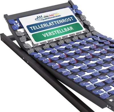 A close-up, angled view of an adjustable bed frame slatted base.