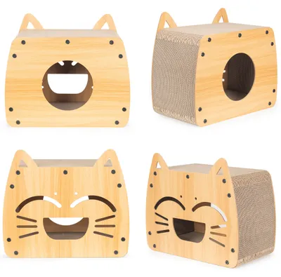 Immagine prodotto di Lebula: tiragraffi e cuccia per gatti a forma di gatto, in MDF ecologico, 44x25x38