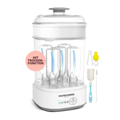 Produktbild von Vulpes Goods Sterilisator, Für Babyflaschen, 5-in-1 Flaschensterilisator, Dampfsterilisator mit Trockenfunktion, Flaschensterilisator, Reinigungsset
