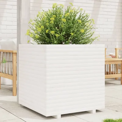 Produktbild von Design Pflanzkübel Weiß 70x70x72 cm Massivholz Kiefer, Gabionen 2024 Neu