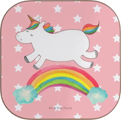 Produktbild von Mr. & Mrs. Panda Untersetzer Tasse Einhorn Regenbogen - Rot Pastell - Geschenk, Tassenuntersetzer, Erwachsenwerden, gläseruntersetzer, Design, Gläser, Einhornpower, für