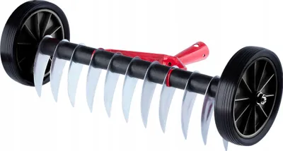 Obrázek produktu pro KADAX provzdušňovač trávníku s kolečky, zahradní drápek na trávník, zahradu, mech, kovové sekací hrábě