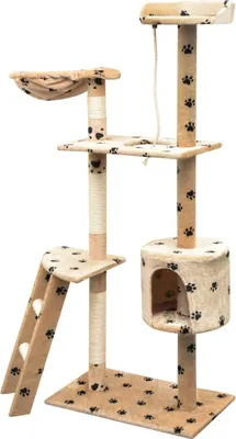 Produktbild von vidaXL Katzen-Kratzbaum Sisal 150 cm Beige mit Pfoten-Aufdruck