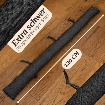 Produktbild von Zugluftstopper für Fenster bis 120 cm waschbar grau - energiesparend - extra lang schwer - breite Türen - Türzugluftdichtung