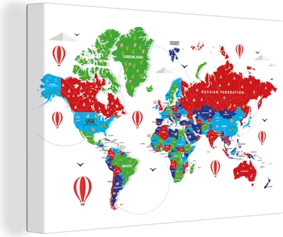 Obrázek produktu pro OneMillionCanvasses® - Obraz na plátně - 140x90 cm, Mapa světa - Barvy - Balón, Nástěnná umělecká dekorace - Fotografie na plátně - Obraz na dřevěném rámu