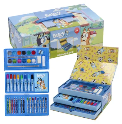 Produktbild von Bluey Malkoffer für Kinder – Kreativset mit Stiften, Farben und Wasserfarbkasten