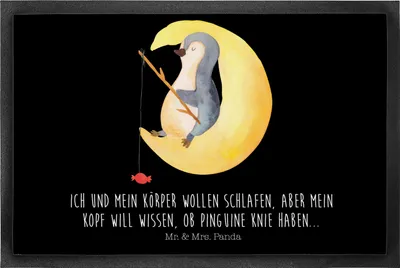 Produktbild von Mr. & Mrs. Panda Schmutzfänger Pinguin Mond 50 x 75 cm - Schwarz - Geschenk, Angel, Schuhabstreifer, Pinguine, Gummimatte, Schmutzmatte, Spruch, Eingangsmatte, Neugierig