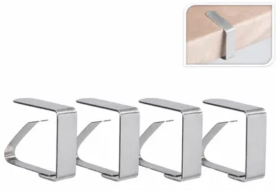 Produktbild von 8er-Set Tischdeckenklammern aus Edelstahl – Edelstahl 201 – Matte Tischdeckenklammern – 50 x 60 x 16 mm – Für den Innen- und Außenbereich