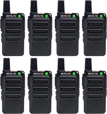 Produktbild von Retevis RT619 Funkgeräte Mini, PMR446 Funkgerät mit Groäer Reichweite, VOX, Lizenzfreie 16 Kanäle CTCSS/DCS, 1300mAh Akku, Wiederaufladbare Walkie Talkies Handheld für Schule,Transport, Spielplätze (8 Stück, Schwarz)