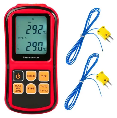 2-Kanal Digital-Thermometer mit K-Typ-Sonden, -200 bis 1372 °C