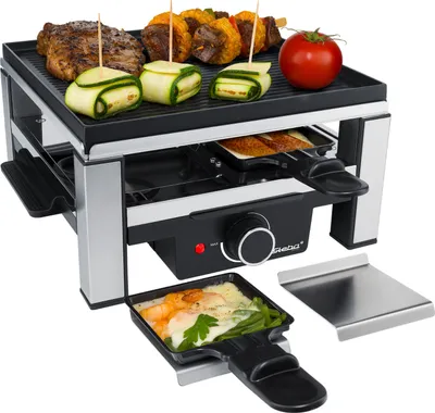 Produktbild von Guss-Raclette mit antihaftbeschichteter Grillplatte aus Alu-Druckguss, Stufenloser Temperaturregler, Betriebskontrollleuchte, Rutschfeste Füße