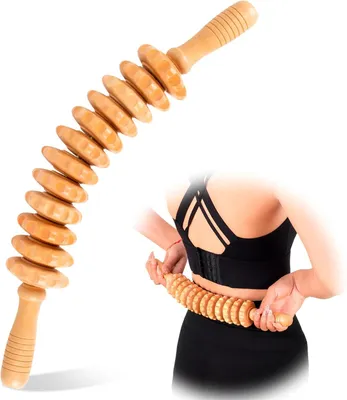 Immagine prodotto di Massaggiatore a rulli in legno - 12 rulli - 52 cm - Apparecchio per massaggio anticellulite - per schiena, collo, spalle, addome, vita, braccia e gambe